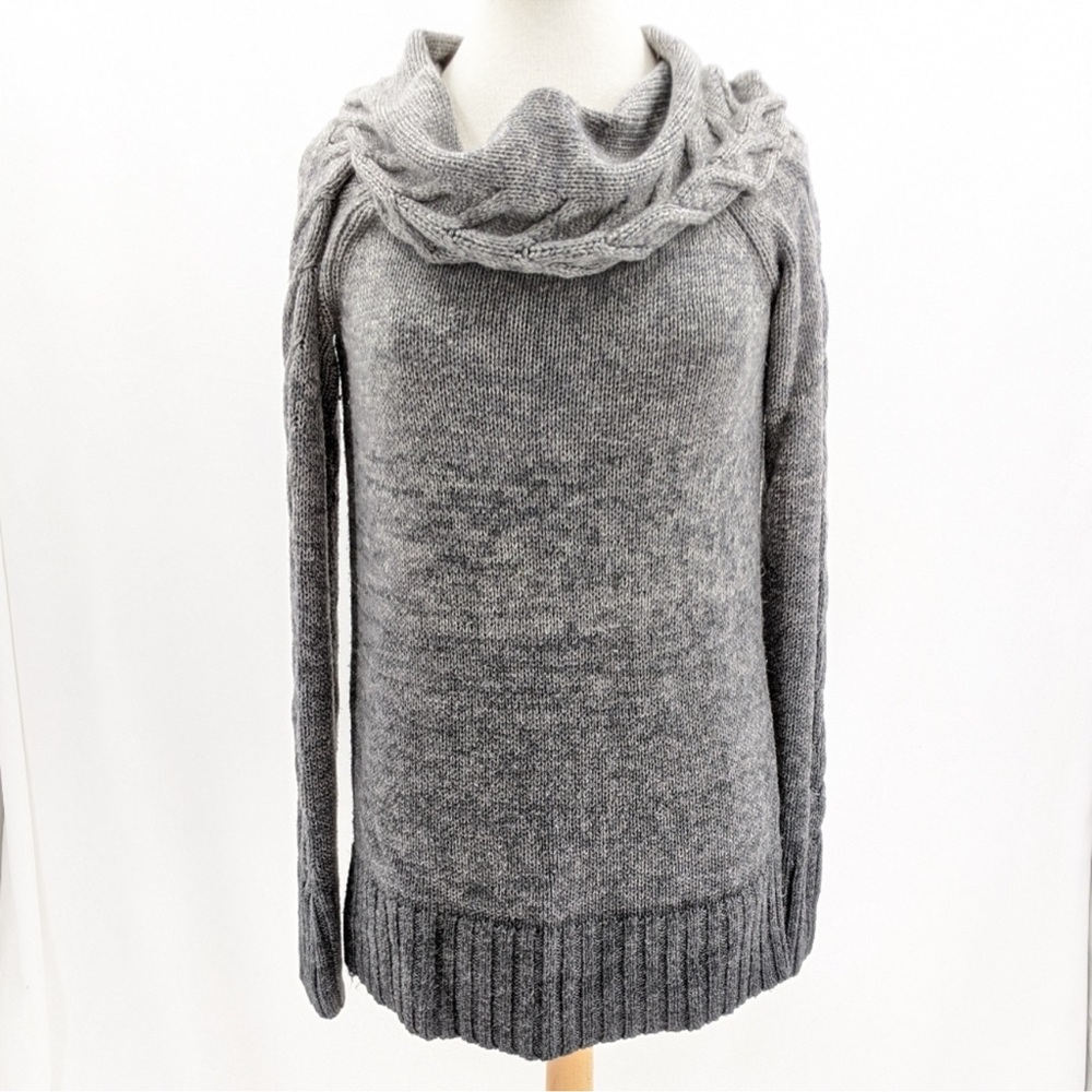 Cozy Gray Ombré Cable Knit Cowl Neck Sweater